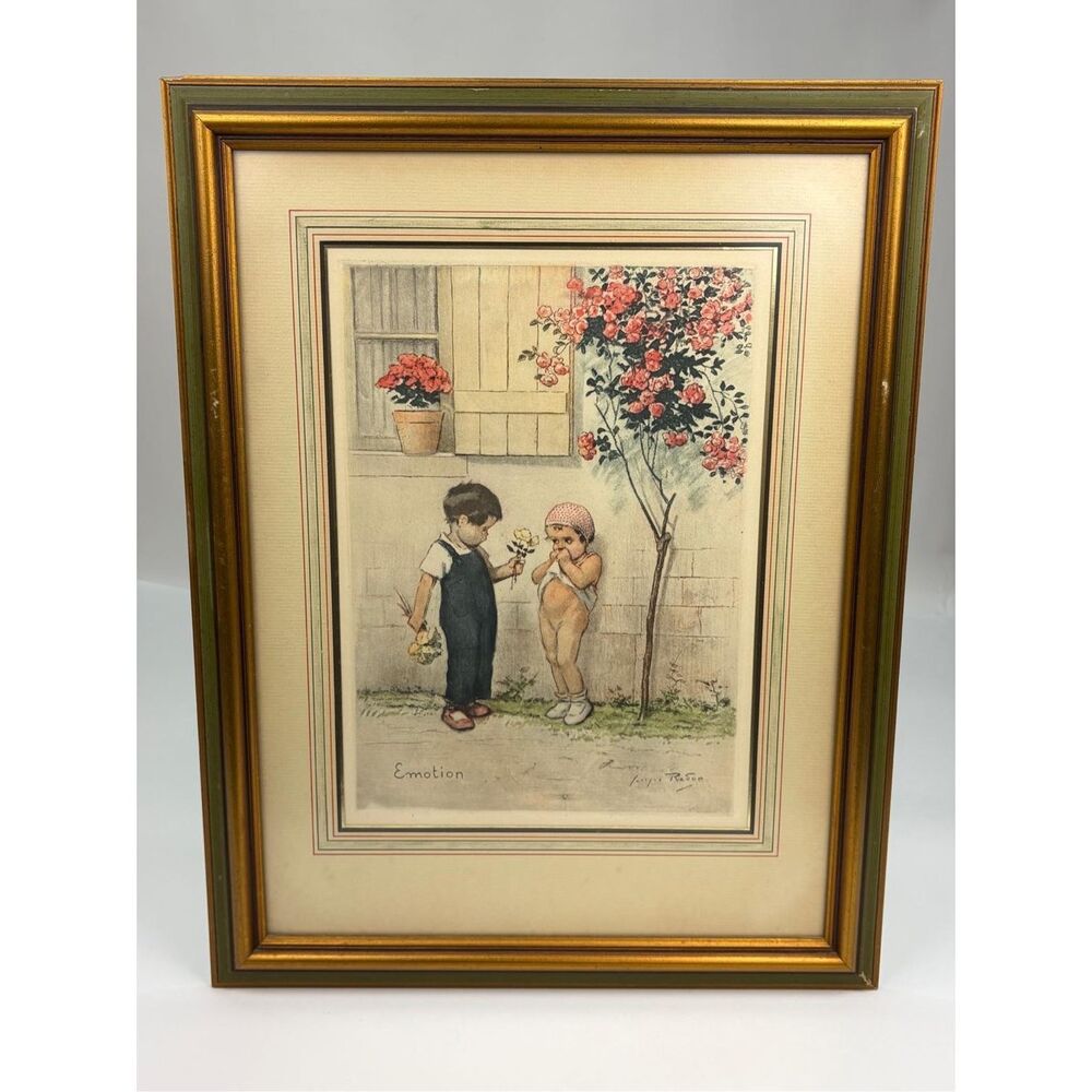 Antique Jules Georges Redon Signed Matted & Framed Emotion Lithograph 17x23